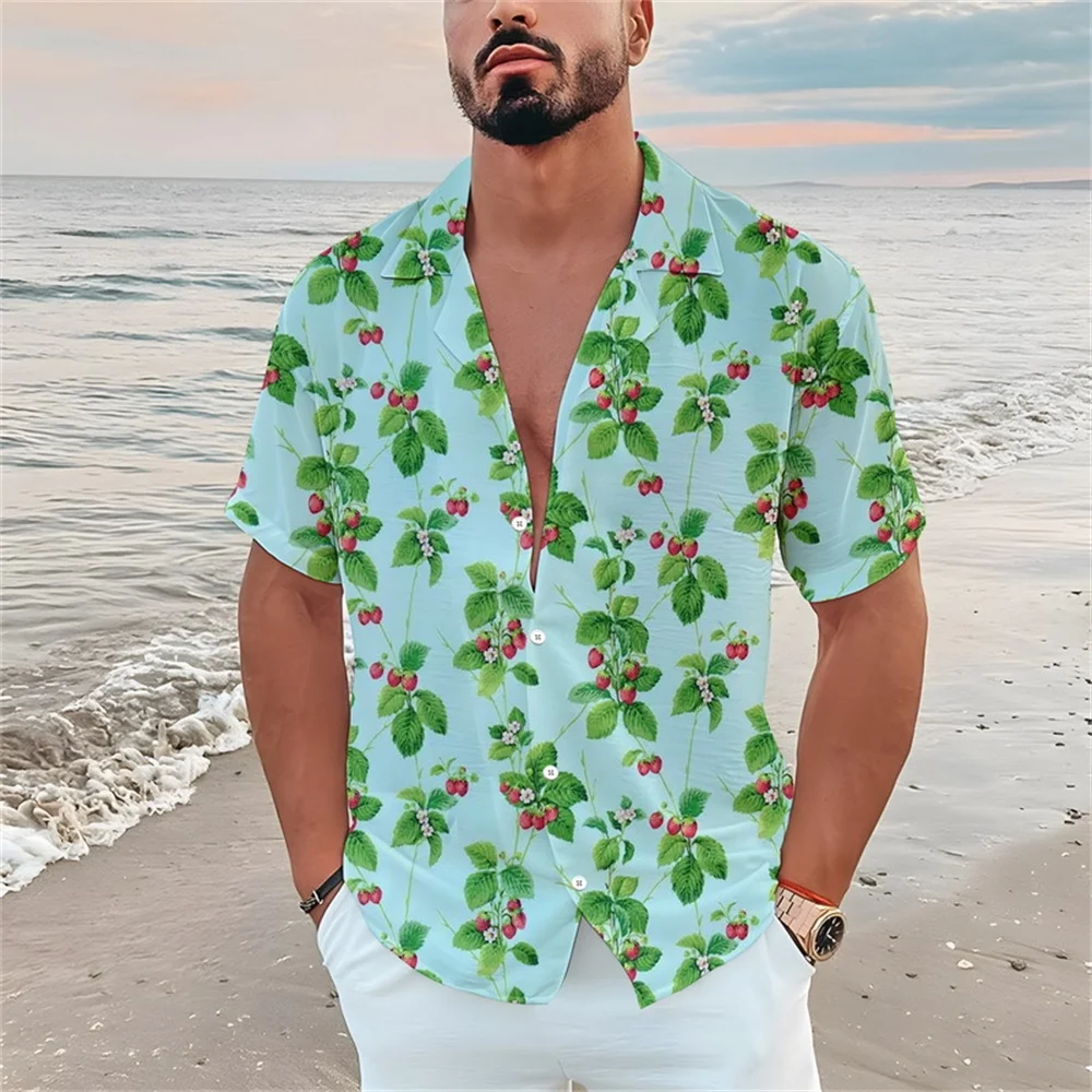 Summer men's casual short sleeved shirt Beach Plant flower 3D printed Hawaiian lapel 2024 New 3