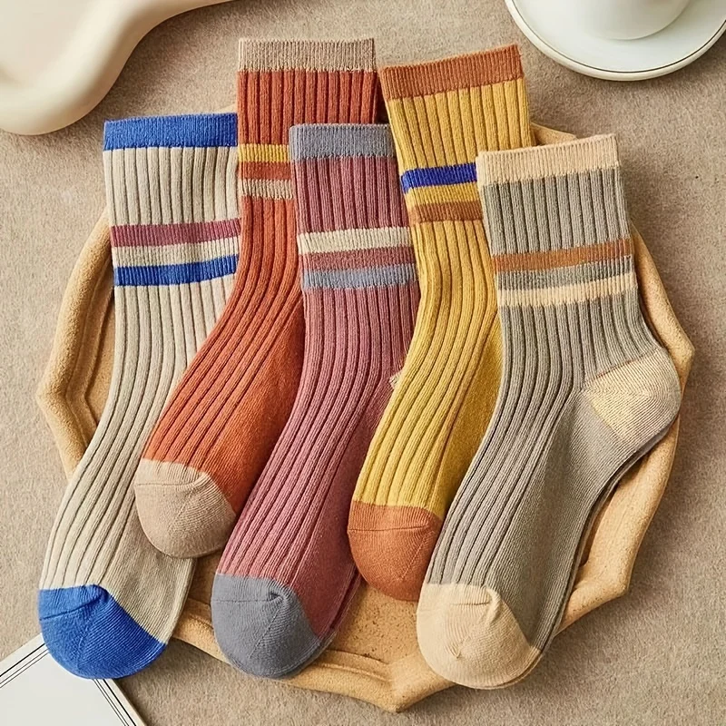 Striped Versatile Mid Length Candy Colored Socks