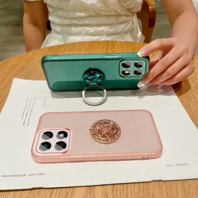 Clear Soft Silicone Lens Protection Case with Candy Color Diamond Ring Holder Cover