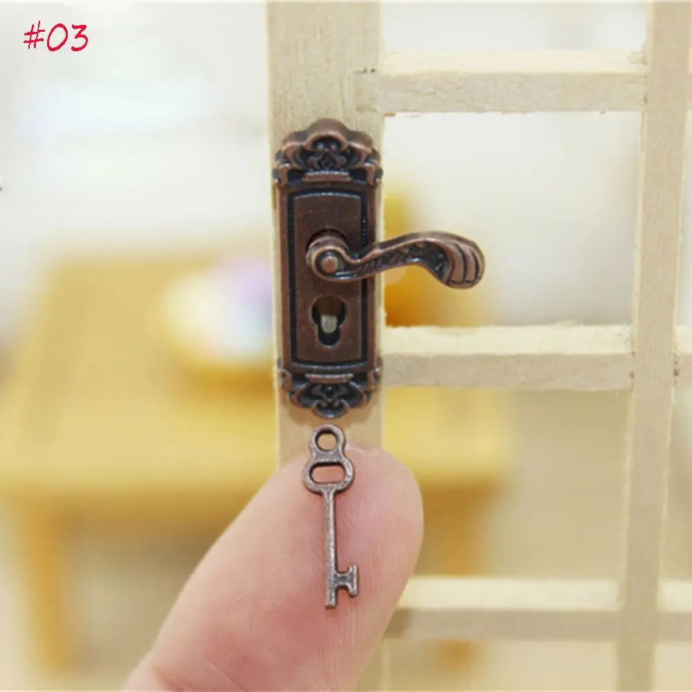 Cute Vintage Funny 1/12 Scale Dollhouse Miniature Door Lock and Key Doll House Fairy Mini Door Retro Metal DIY Accessories 2