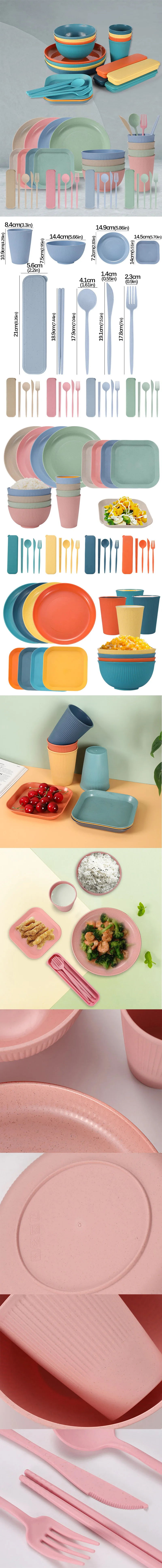 Description Picture 2 of item36pcs Plate Sets Wheat Straw Eco-Friendly Ramen Bowl Tableware Dinner Dishes Set Camping Tableware Set With Knife Fork Spoon