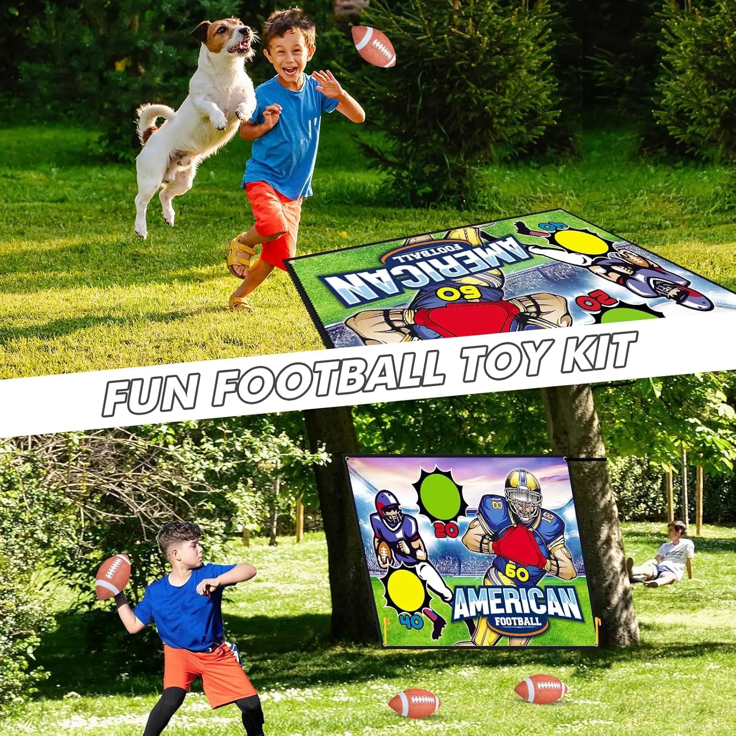 VATOS Rugby Football Toss Target Games with 2 Soft Footballs Indoor Outdoor Hanging Football Goal Throw Game Toy for Boys Girls 4