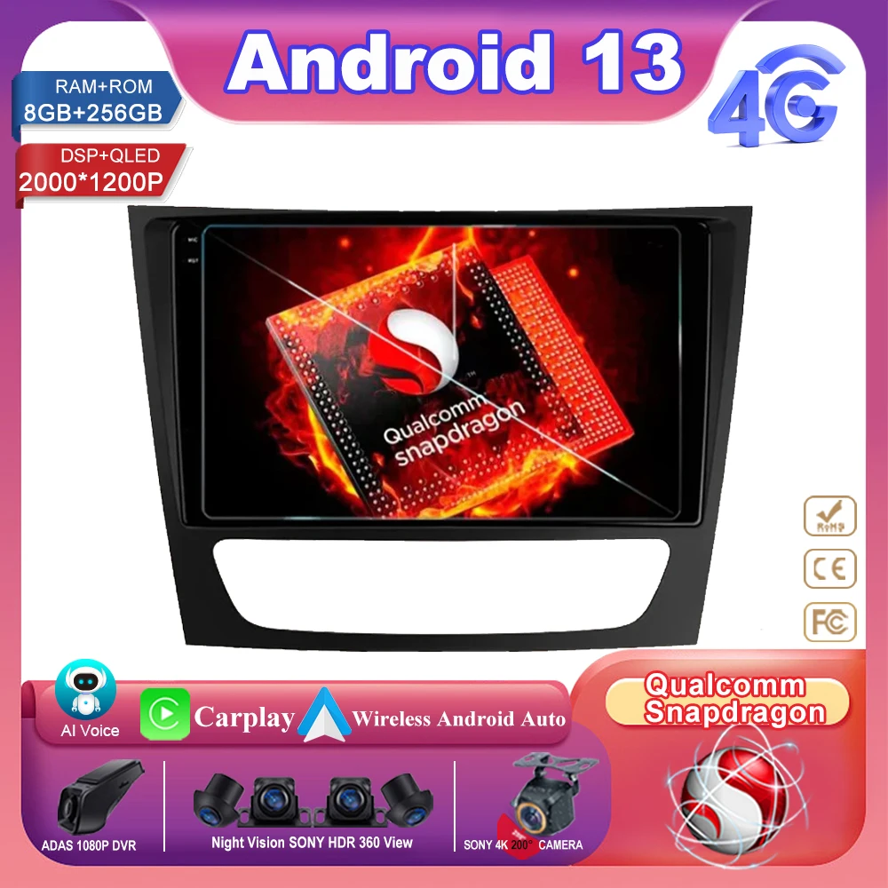 

Android13 для Mercedes Benz E-Class W211 E200 E220 E300 E350 E240 E270 E280 W463 W209 W219 Автомагнитола стерео Мультимедийный Плеер BT