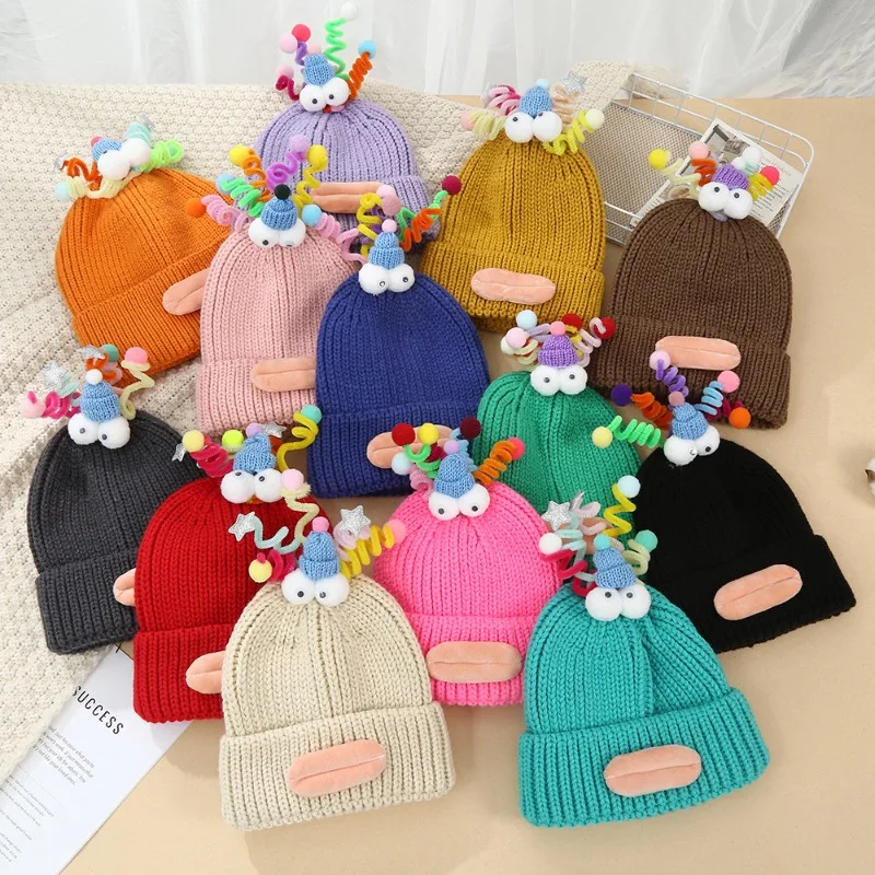 

Корейские милые Мультяшные детские шапки для детей мягкая вязаная шапка теплая осенне-зимняя однотонная детская вязаная шапка для малышей