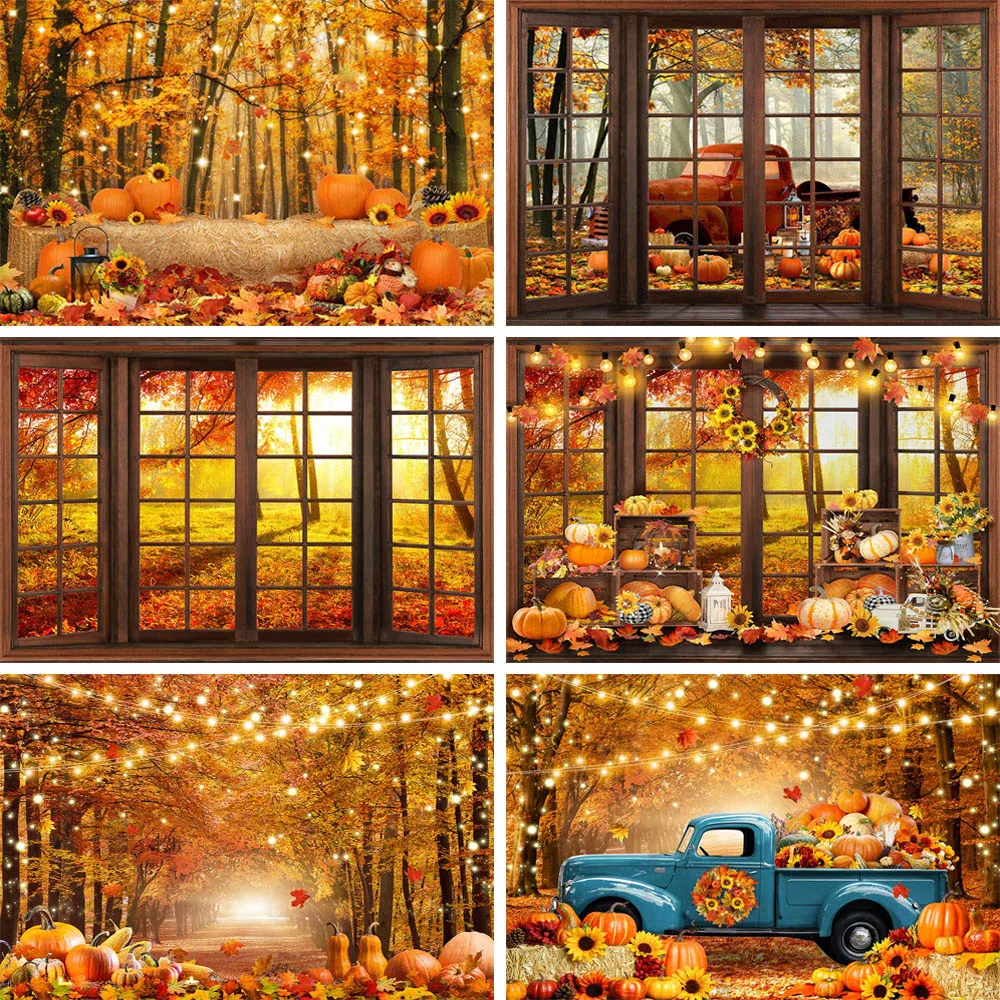 

Fall Maple Leaf Landscape Photography Backdrops Autumn Pumpkin Harvest Thanksgiving Party Kids Birthday Background Photo Studio