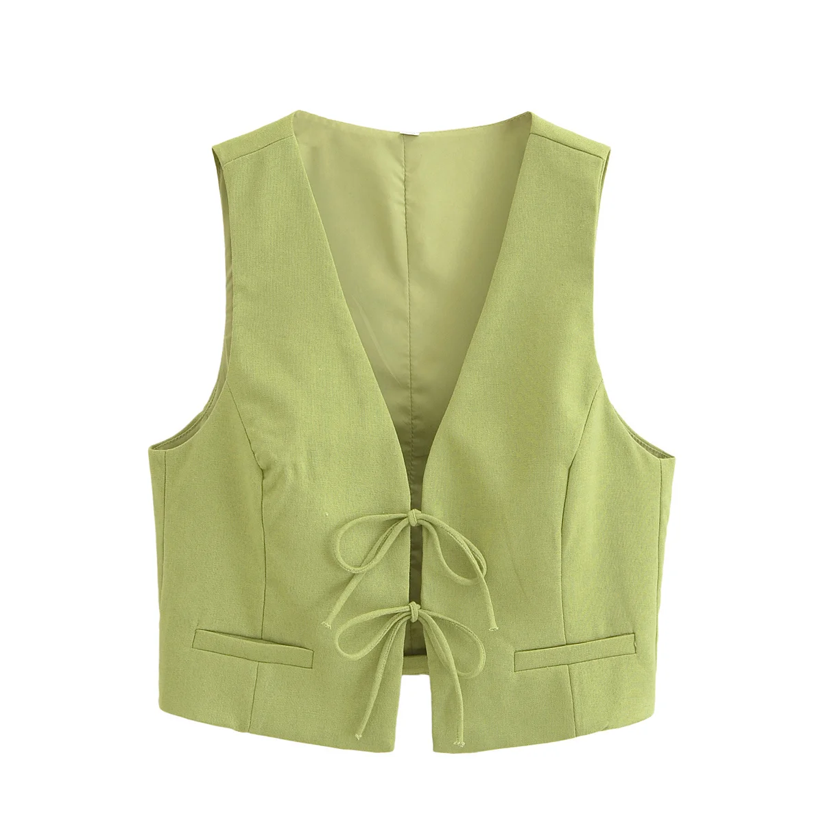 HH TRAF Conjunto de 2 piezas formado por camiseta sin mangas y chaleco corto, cuello en V, con cordones y cintura alta, informal, ajustado y con falda larga, para mujer