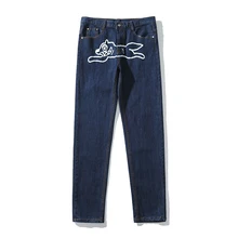 

Loose Jeans Mens Retro High Street Trousers Harajuku Washed Hip Hop Jean Pants Dog Print Straight Oversize Casual Denim