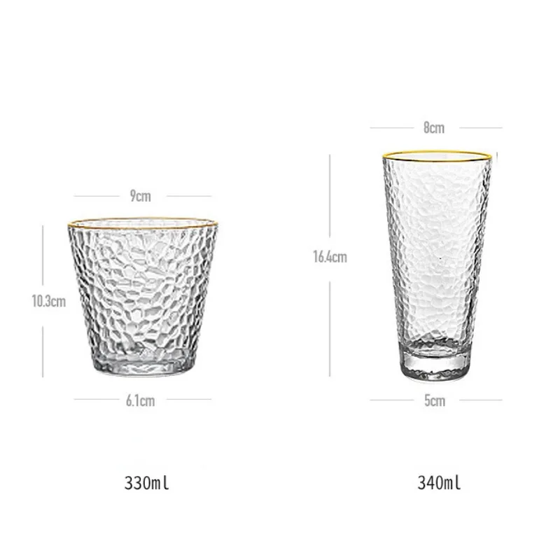 330ml/340ml Drinking Bottle Crystal Glass Hammer Pattern Cup Gold Edge Milk Cup Glass Water Tea Juice Gift