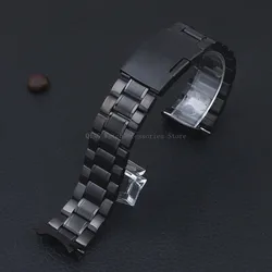Sleek Stainless Steel Curved End Watchband Bracelet - 22mm (Black)