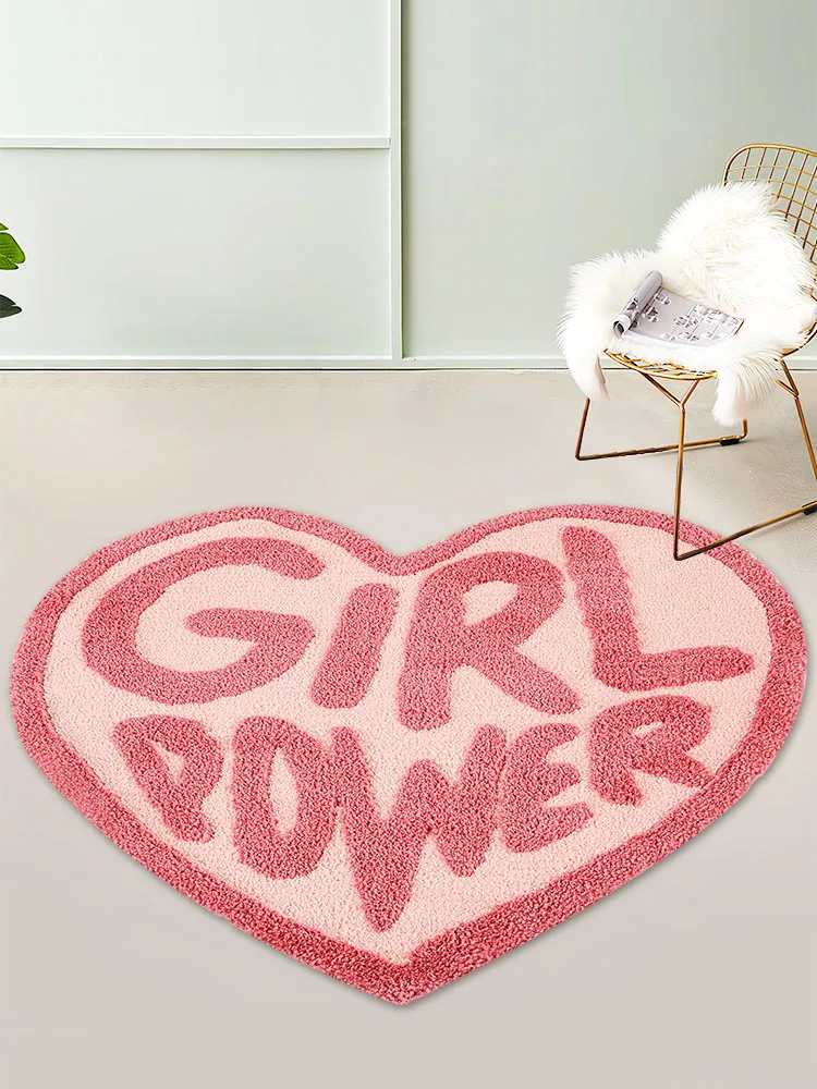

Волнистый коврик Girl Power в форме сердца для детской спальни, гардеробной, розового цвета, GRL PWR, художественный коврик, мягкий пушистый коврик для ванной, домашний декор