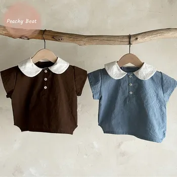 Set di vestiti in cotone per neonato camicia + pantaloncini 2 pezzi neonato bambino bambino moda pigiama Soild vestito Outwear vestiti per bambini 0-5Y