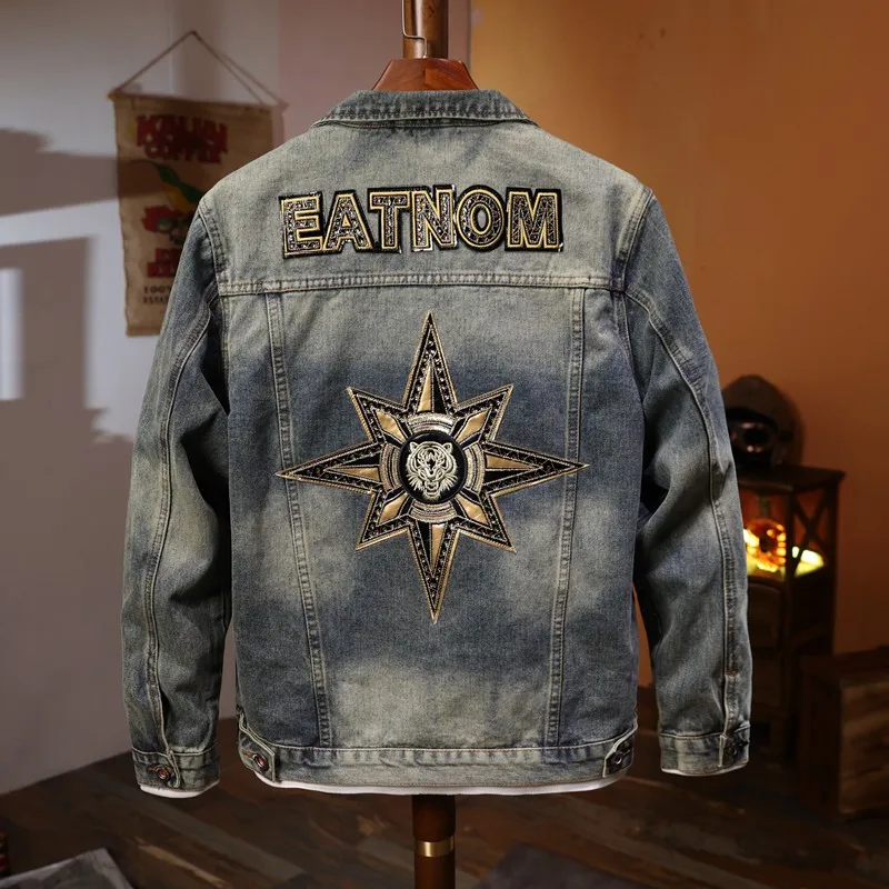 2024 XINGX Embroidery Motorcycle Style Fashion Men's Denim Coat Retro Nostalgic Men's Clothing Street Trend Party Classic Jacket