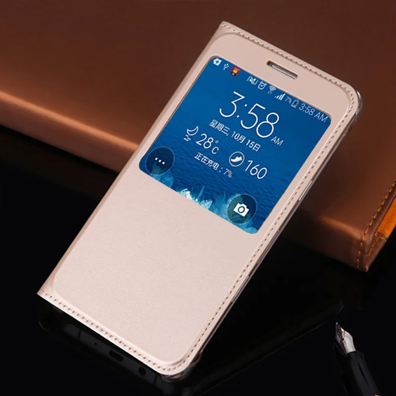Custodia Rigida In Pelle Per Telefono Samsung Galaxy Note 5 4 N920 Note4 Note5 Note3 N9000 Slim Clear Clear View Window Funda
