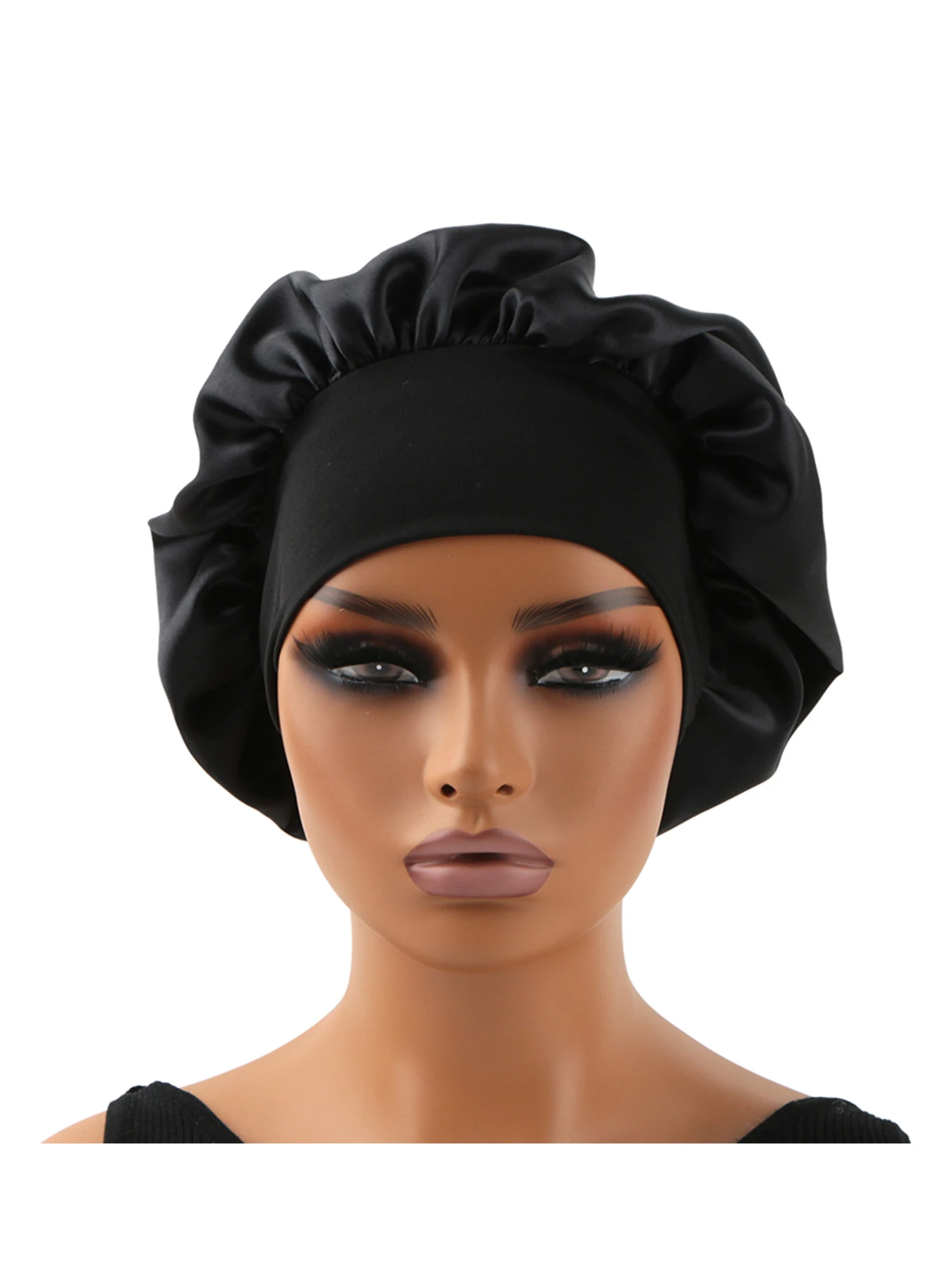 Normal adult sized Head Wrap Elastic Band Bonnet sleep cap Satin Silky Bonnet Sleep Black Pink color choice 2