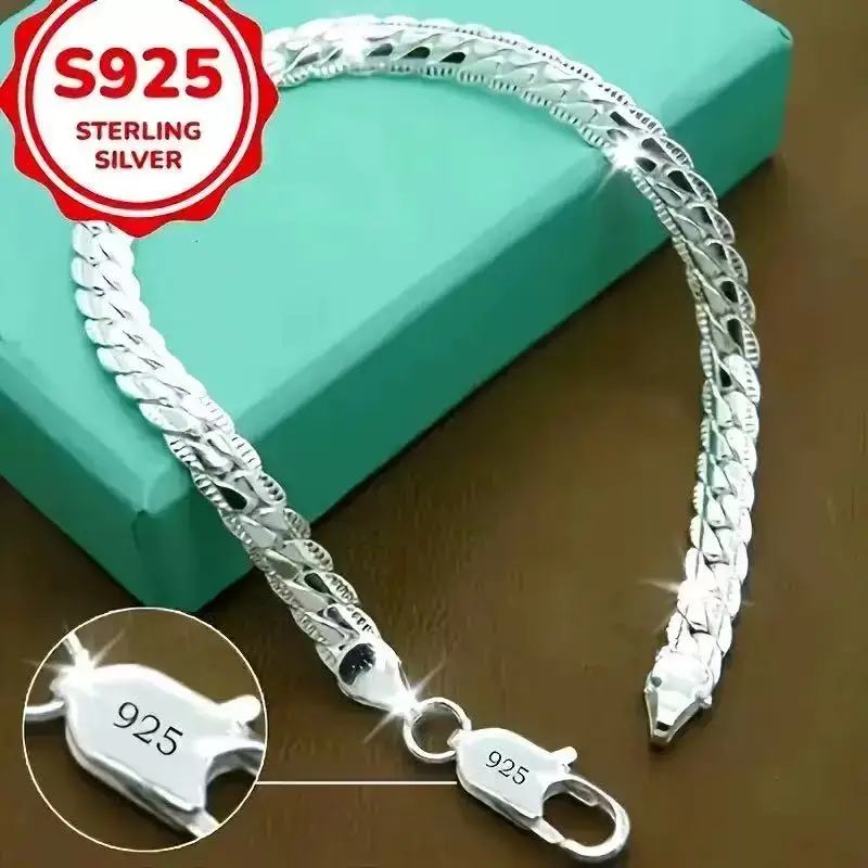 새로운  18K 골드 8 인치 5MM 사이드 체인 팔찌 여성을위한 패션 매력 남성 쥬얼리 선물 액세서리