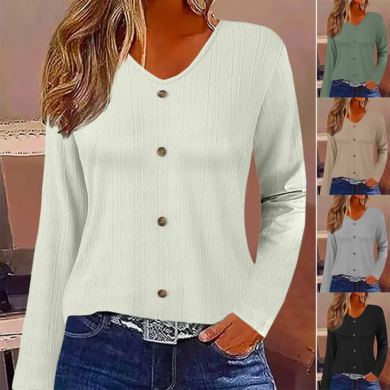 

V-neck Oversize Y2k Abstract Fashion Long Sleeve Tees Top Woman Autumn Winter Casual Loose Solid Color Pullover T-shirt S-5XL