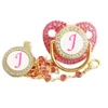 26 Initial Letters Pink Baby Pacifier With Diamond Chain Clip 2