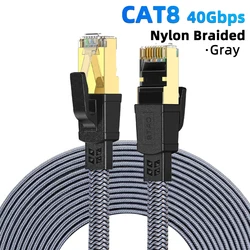 High - Speed CAT 8 Ethernet Cable - Nylon Braided Flat Internet Network Patch Cord, Shielded, 40Gbps, Various Lengths Available - 30m (Nylon Braided - Gray)