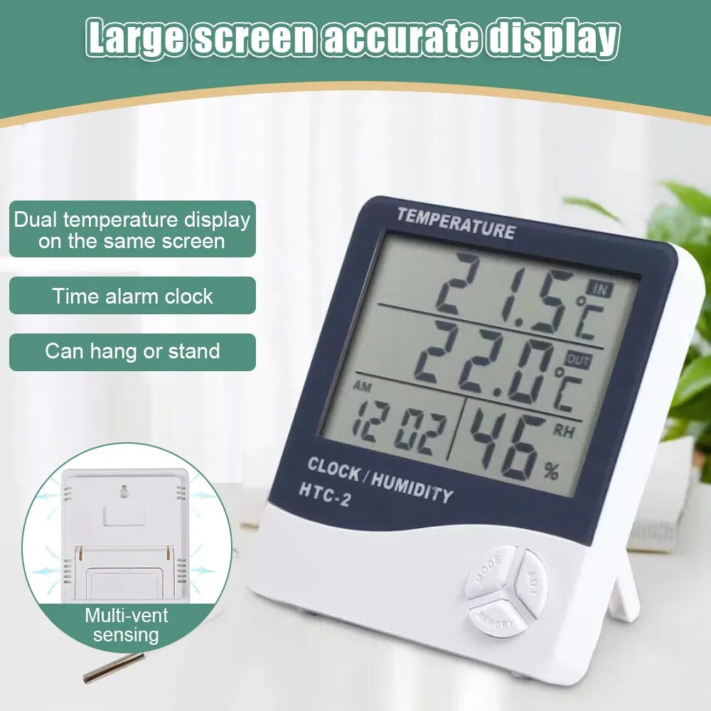 HTC-1 Digital LCD Thermometer Hygrometer Humidity Meter Room Indoor  Temperature Clock