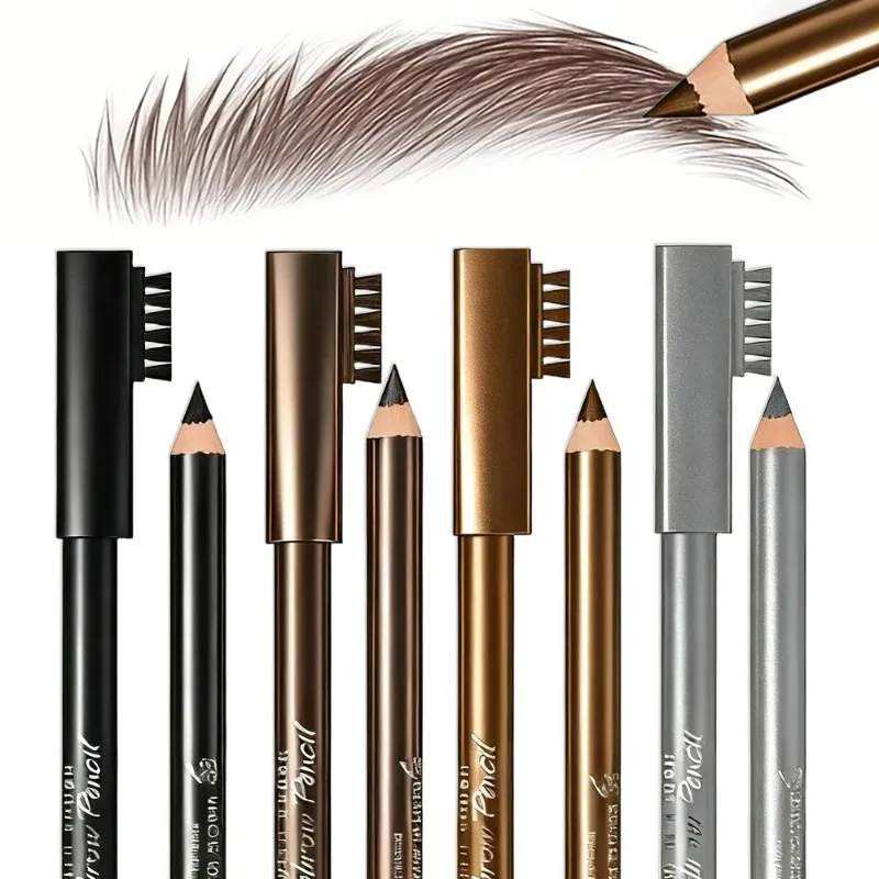 Wasserfester Holz-Doppelendiger Augenbrauenstift Glatter Langanhaltender Verwischfester Eyeliner-Stift 4 Farben Matt Chromogenes Make-up – Detail 1