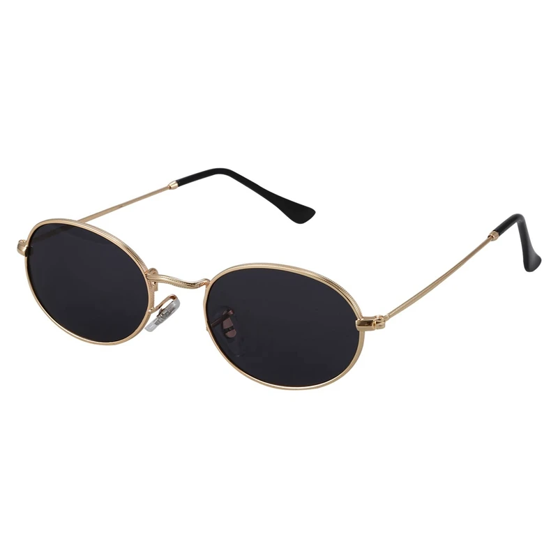 

2X Oval Sunglasses Men Women Vintage Male Female Retro Sun Glasses Round Eyewear S8006 Gold Frame Black