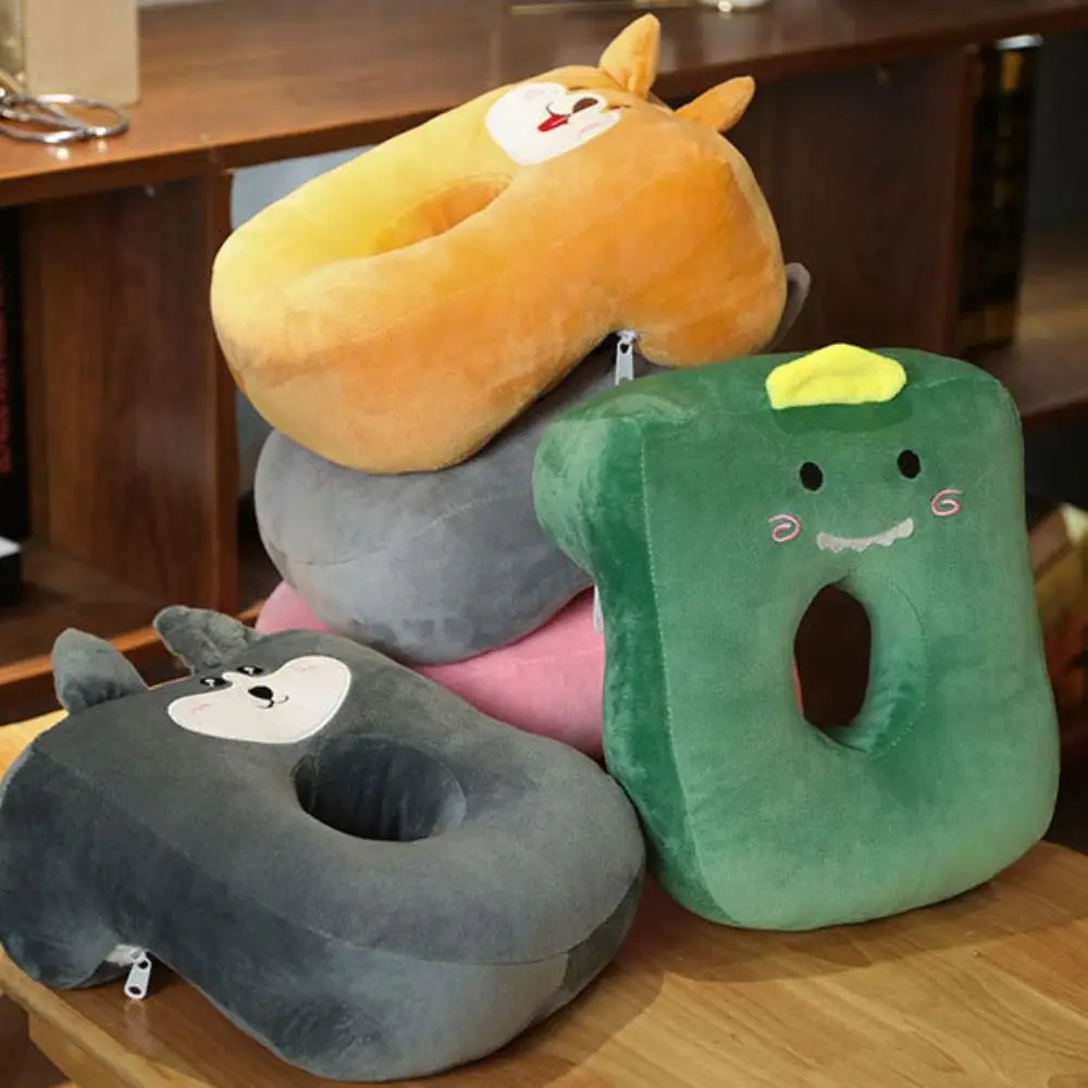 Portable Cartoon Nap Pillow Animal Pattern Hollow Hole Desk Rest Pillow Wear Resistant Soft Neck Support Office