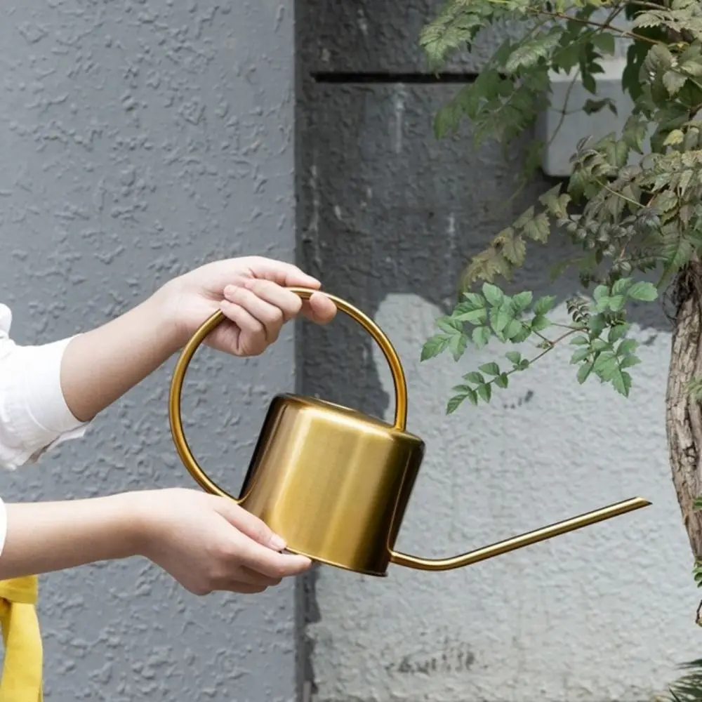 u 1.3L Plant Sprinkler Kettle Stainless Steel Large Capacity Watering Can Rustproof Leakproof Watering Pot Garden Tool