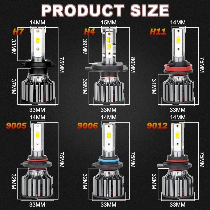 High Power Automotive LED Headlights 6000K 3000K 8000K Car Lamp