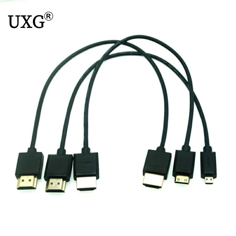 OD 3.0mm Super Soft Micro & Mini HDMI-compatible To HDMI-compatible Male Thin Cable 2k 4k Hd @60hz Light-weight Portable 0.3m 1m