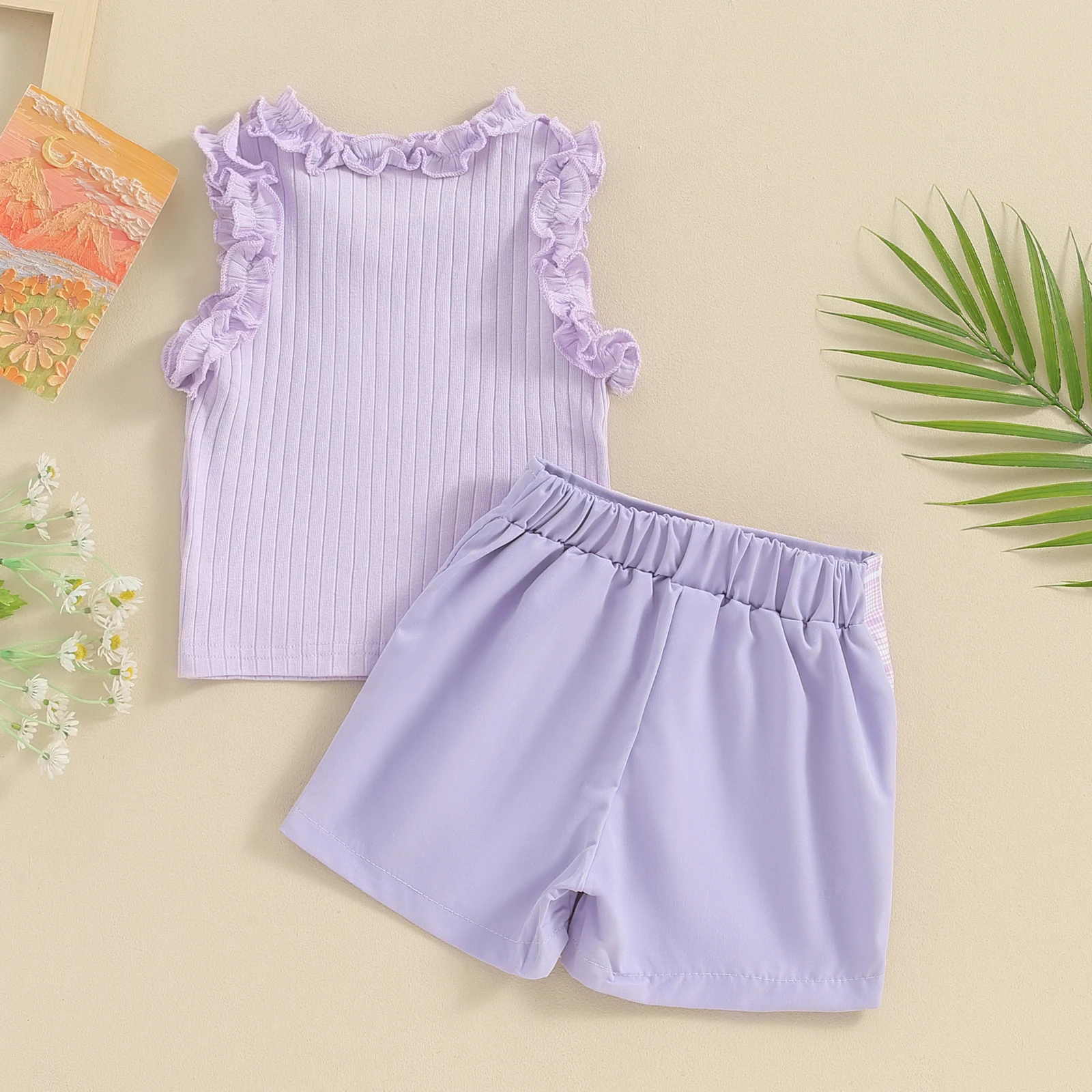 FOCUSNORM 0-4Y Fashion Kids Girls Clothes Sets Flowers Ruffle Sleeveless Tank Tops Plaid Print Shorts Skirt Sets