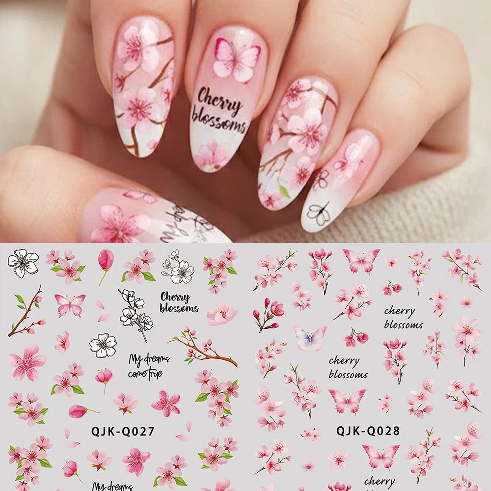 2/4pcs 봄 벚꽃 3D 네일 아트 스티커 피는 꽃 튤립 나비 네일 데칼 DIY ..
