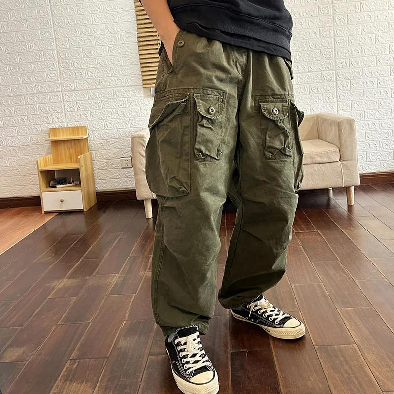 Japanese Workwear Multi Pocket Pants Men's Washed Water Outdoor Trekking Hiking Travel Longs Skateboarding Loose Fitting Trouser