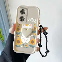 Happy Cat Phone Case Set with Lanyard & Craft Embellishments - 3 Piece Collection for OPPO F15 (WHITE)
