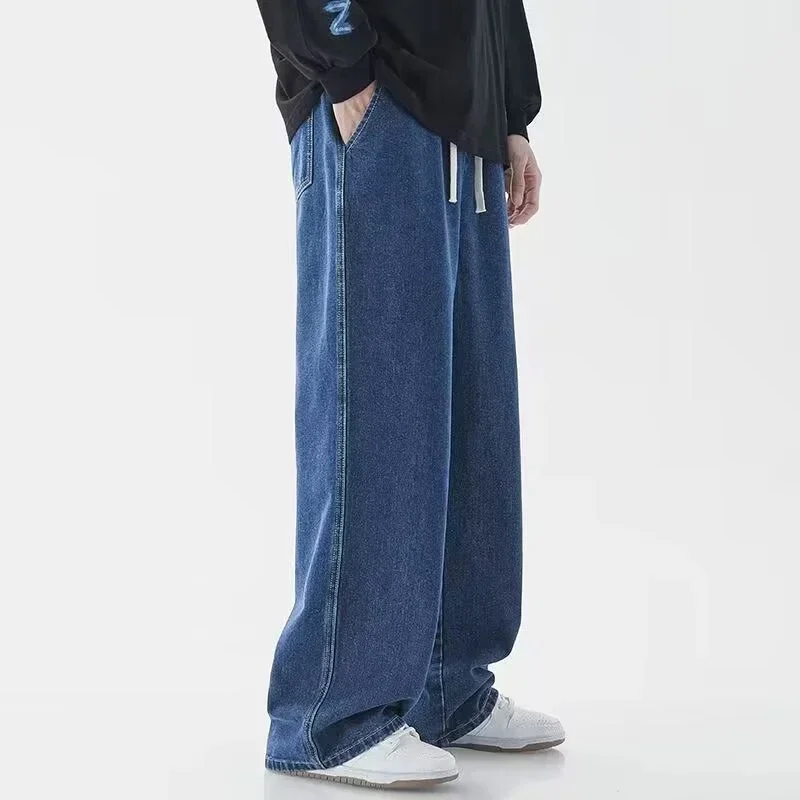 Men Comfortable Straight Casual Jeans Male Soft Baggy Outside Denim Pants Classic Elastic Waist Solid Office Work Denim Trousers 2
