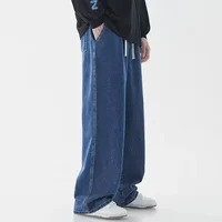 Men Comfortable Straight Casual Jeans Male Soft Baggy Outside Denim Pants Classic Elastic Waist Solid Office Work Denim Trousers 2