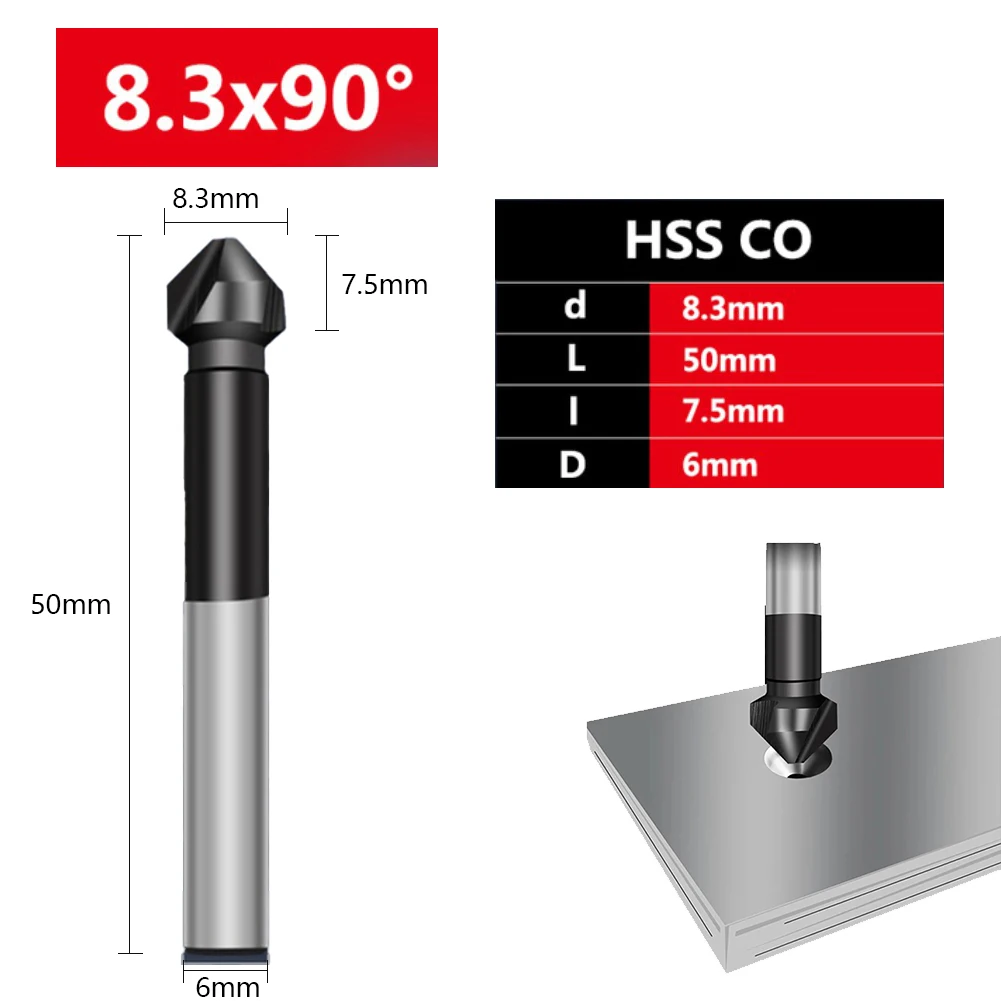 1 Pcs  Countersunk Drill Bit M35 3 Flute 90 Degree Chamfering Tools Cobalt TiAlN Coated For Drilling Hardness Less Than 65HRC