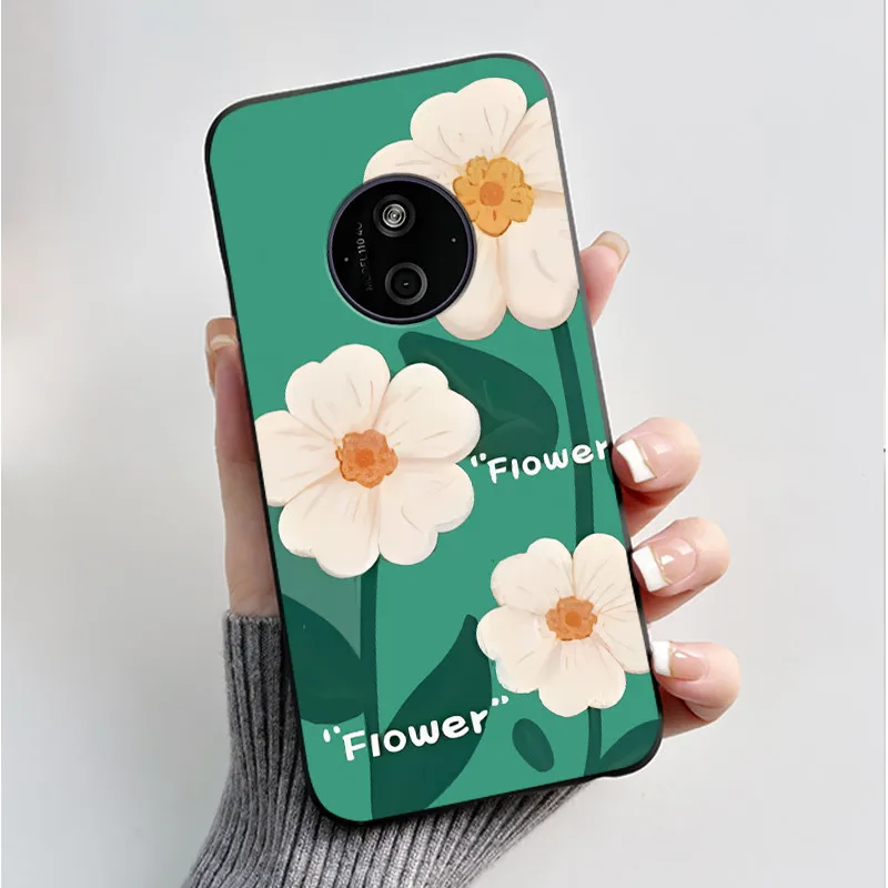 Floral Cartoon Design Soft Silicone Black Phone Case