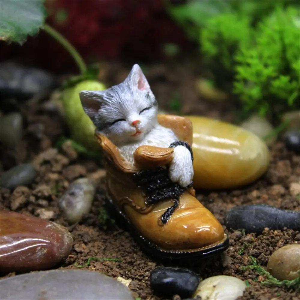 Sleeping Cat Flowerpot Micro Landscape Small Kitten Miniature Figurines Decorative Craft Home Decor