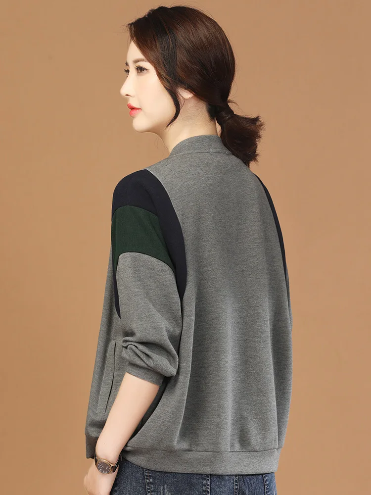 

HCXR Women Jackets 2023 Early Winter Stand Collar Splicing Long Sleeve Coat Casual Loose Bomber Korean Style Outerwear