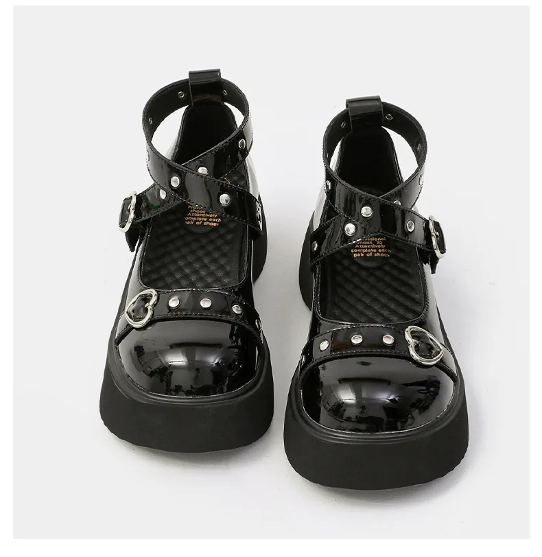 

2024 New Kawaii Shoes Girls Cute Student Leather Shoes white Casual Front Lace Up Thick Heels Black Leather Shoes for Women