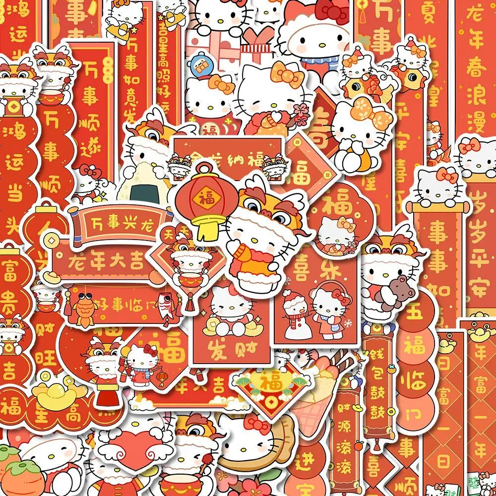 

Sanrio Hello Kitty Cute Cartoon New Year Couplets Stickers Kawaii Periphery Notebook Trunk Hand Account Decorate Holiday Gifts