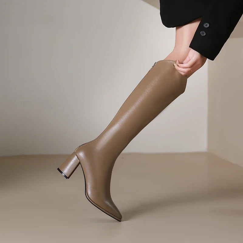 2023 Winter Ladies Shoes Back Zip Women's Knee-High Boots Strange Style Pointed Toe Shoes Women Plus Size Heeledl Ladies Boots
