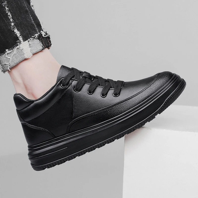 Man lift sneakers brand elevator shoes for men hidden heels white shoes 7cm height increasing men casual leather
