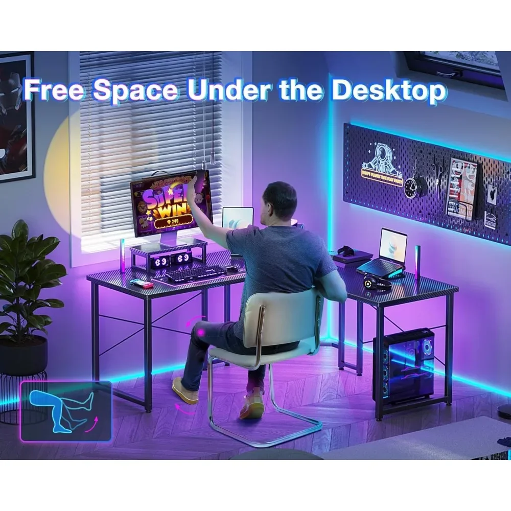 L Shaped Gaming Desk with Monitor Stand, Corner Desk Gaming Table for Home Office, for Small Space, 51 inch,Black 6