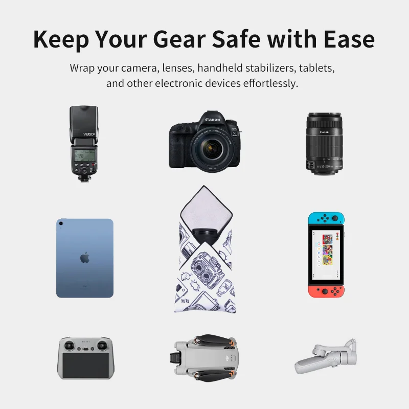 Ulanzi Protective Wrap for Camera Lenses Handheld Stabilizers Tablets Self-Secured Hook & Loop Double-Sided Printing Magic Cloth