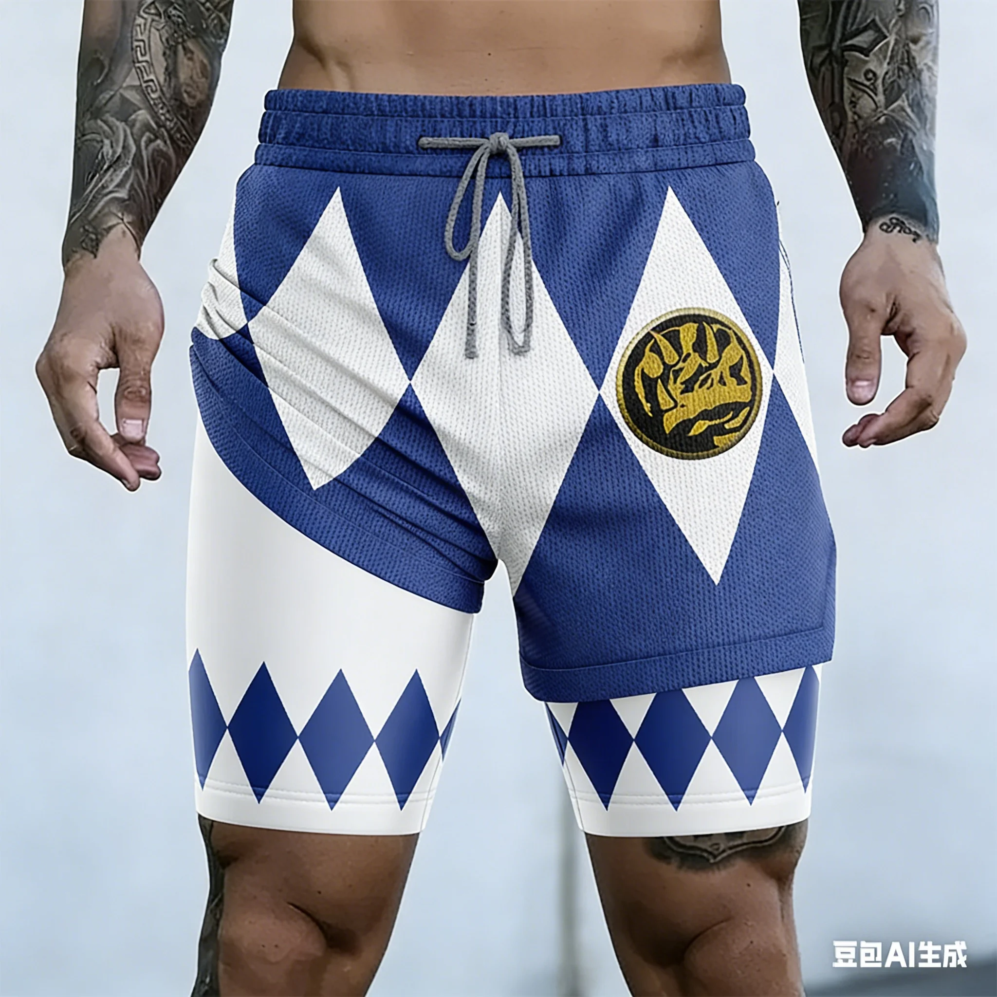 Bandai Periphery Power Rangers Men's Double Layer 2-In-1 Performance Gym Shorts Summer Quick-Dry Comfy Lightweight Beach Shorts