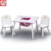 Princess Crown Kids Table Chair Set Storage Durable Wood Gold Metal Emblem Toddler Furniture Fun Playroom Classroom 1