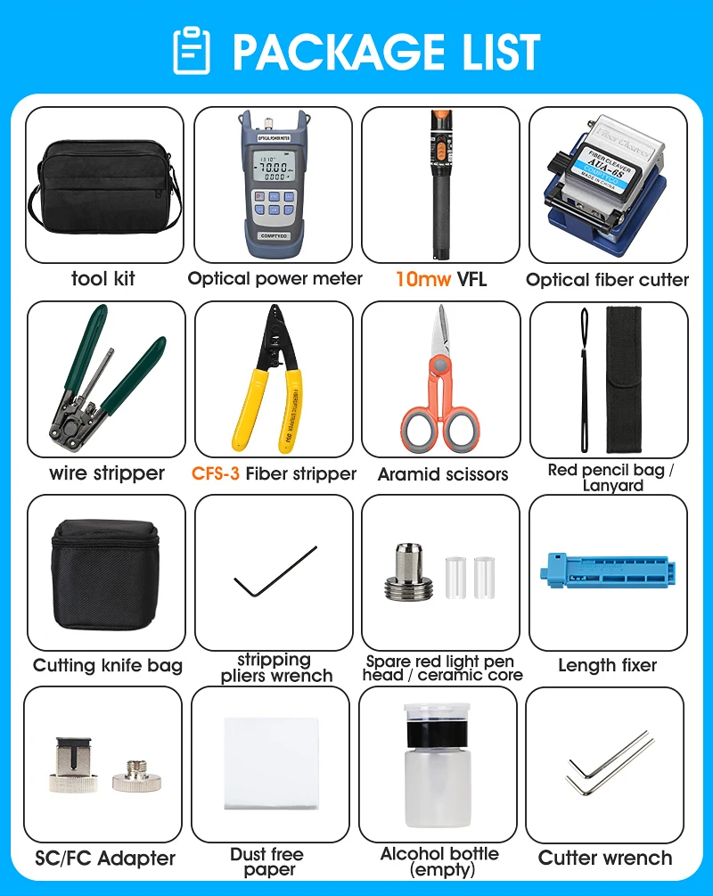 fiber optic quick connector AUA-6S FTTH Fiber Optic Tool Kit with Fiber Fibra Optica Power Meter and 10mW Visual Fault Locator AUA-6S FTTH tool dual band router