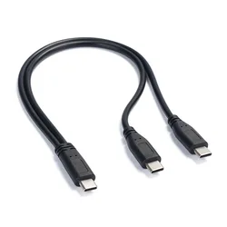 Dual USB - C Cable Splitter with Power Adapter Cord - 1 to 2 Extension and Charging Converter, 15W 3A - 0.3m (2M to 1M)