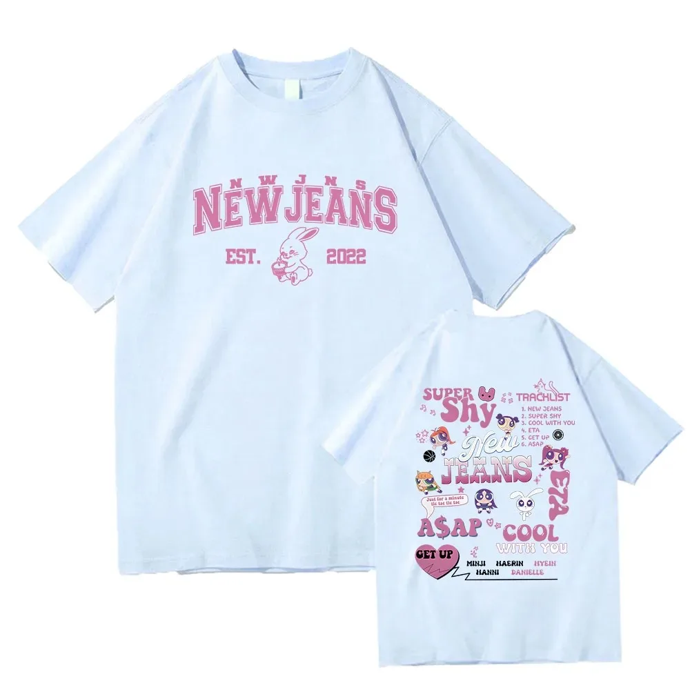 Kpop Band New-Jeans T-shirts Pink Bunnies Kawaii Printing Tee-shirt Women Men Tees Cotton High Quality Girls Tshirts Graphic Tee 4